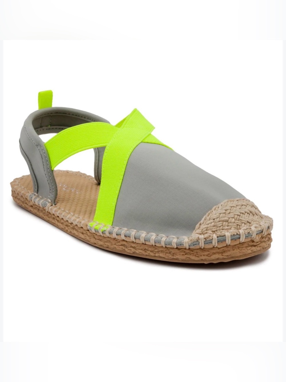 Gray Colorblock Cushioned Sand Round Toe Slip On Slingback neon yellow straps